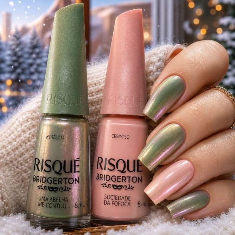Kit Duo Risqué Bridgerton | Metálico + Cremoso, Efeito Cromado Elegante e Unhas Perfeitas