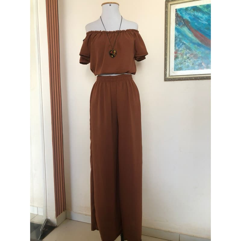 Conjunto Feminino Elegante Tons Terrosos Marrom Calca Pantalona Chic |Brecho Vintage
