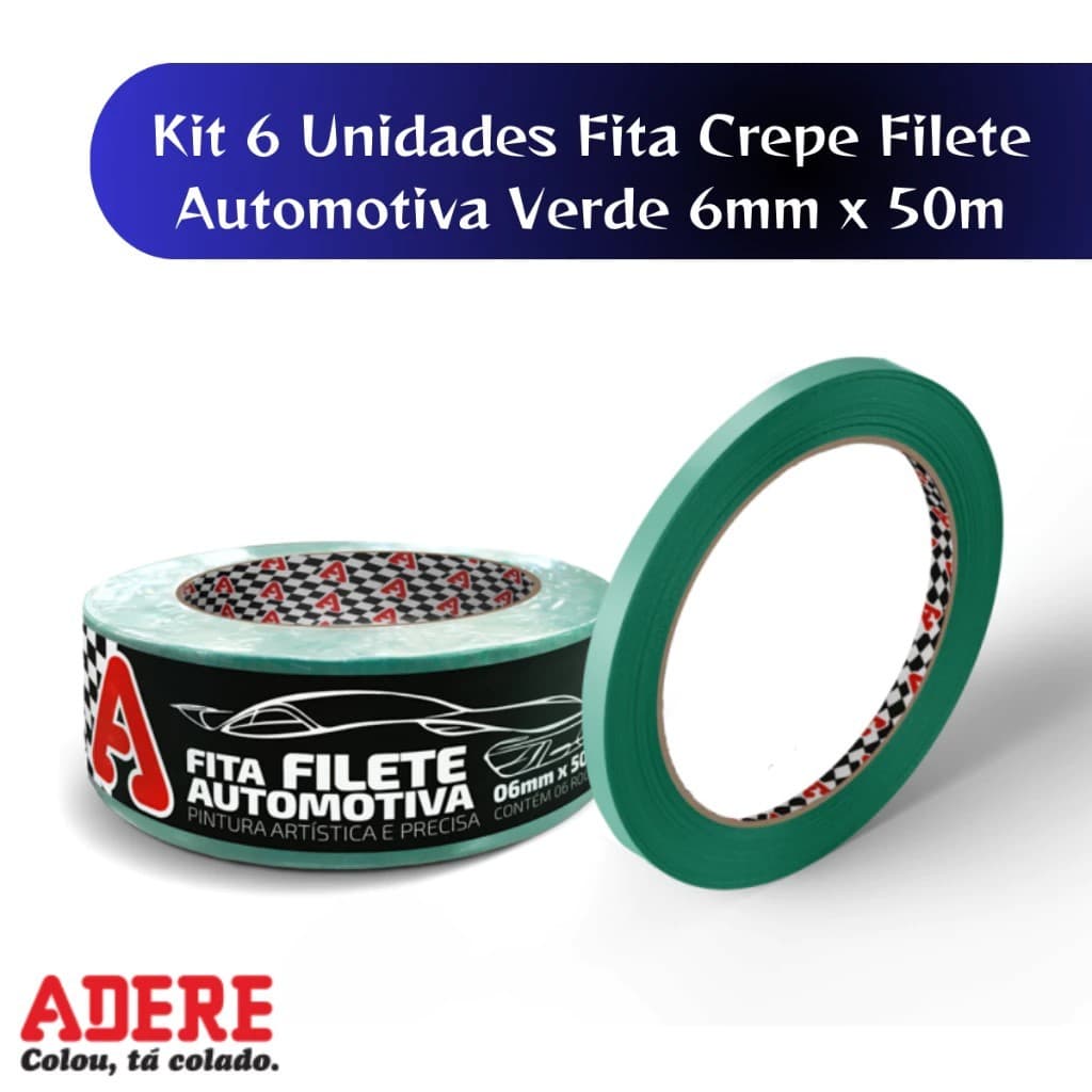Kit 6 Unidades Fita Crepe Automotiva Filete Pintura Artística e Precisa 6mm x 50m Adere