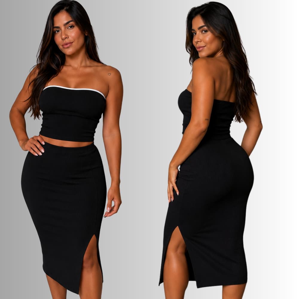 Conjunto Top e Saia Midi Feminino Anarruga Premium Zero Transparência Moda Gringa Casual