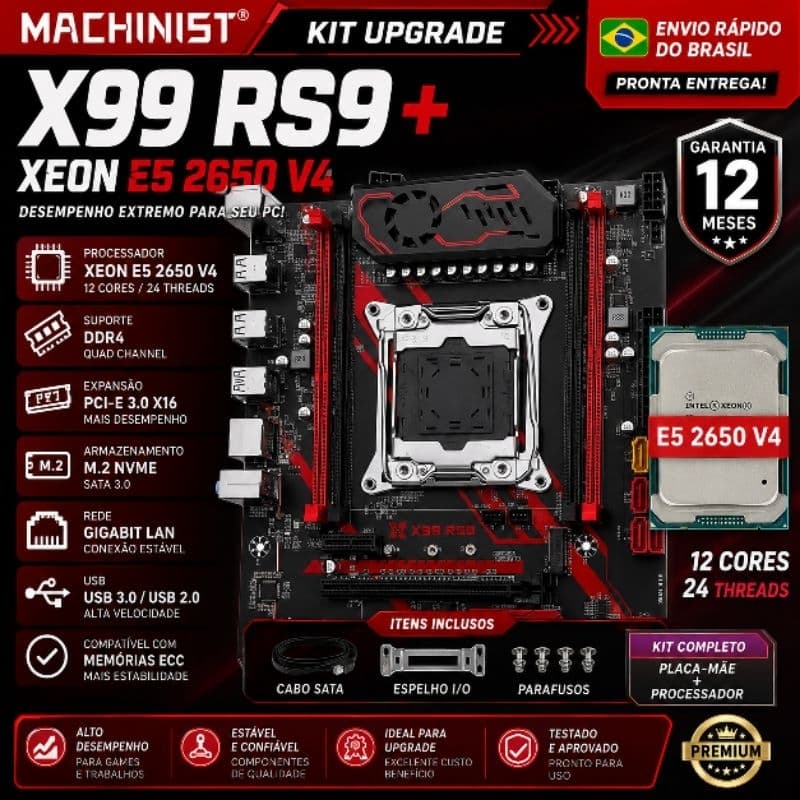 Kit Upgrade X99 RS9 + Xeon E5 2650 V4 + 16GB DDR4 | Placa Mãe LGA 2011-3 | NVMe M.2 | Gamer Desempenho e Confiabilidade