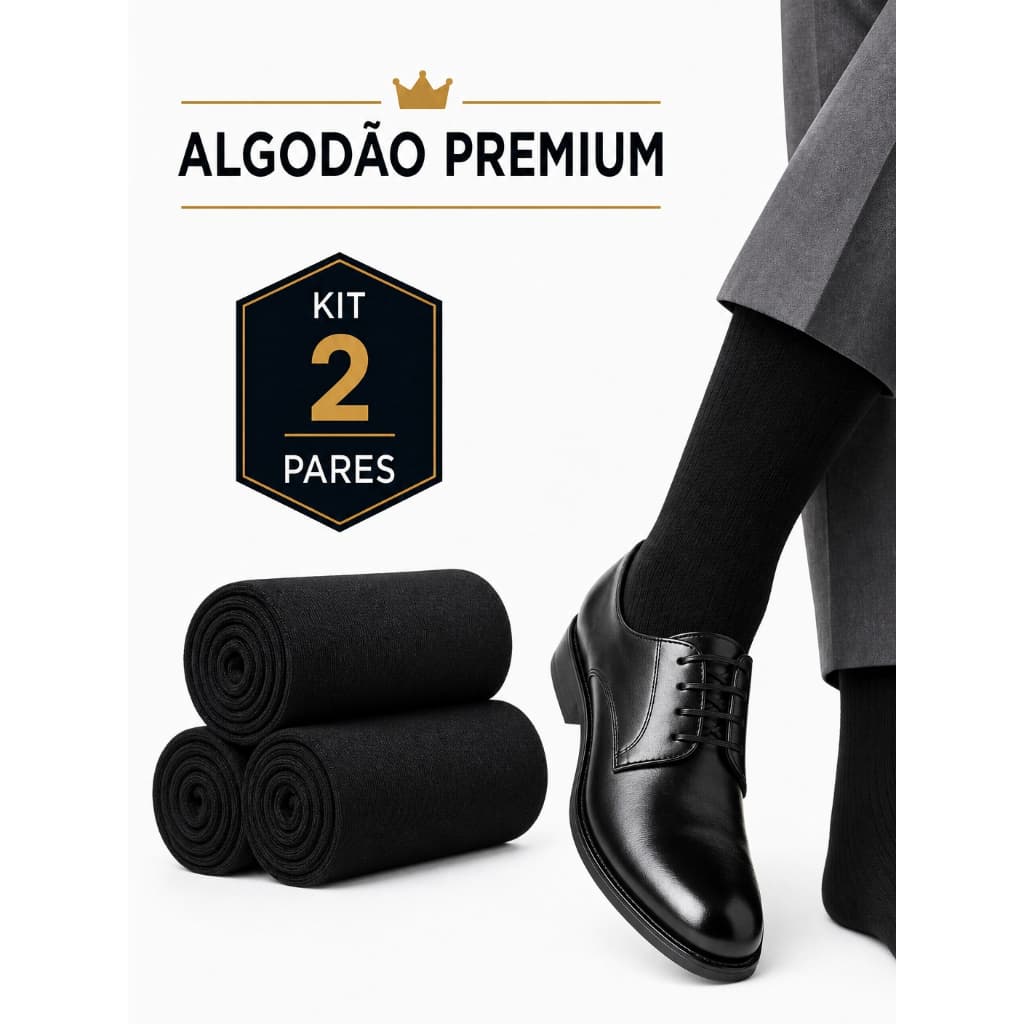 Kit 2 Meias Social Masculina Premium Algodão Cano Longo - Conforto e Elegância