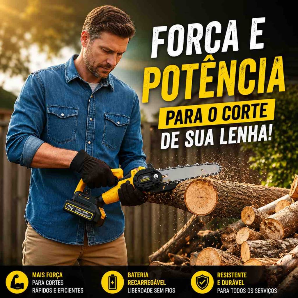 Mini Motosserra Elétrica 6 Polegadas Bateria Recarregável Bivolt Portátil Prática Jardinagem