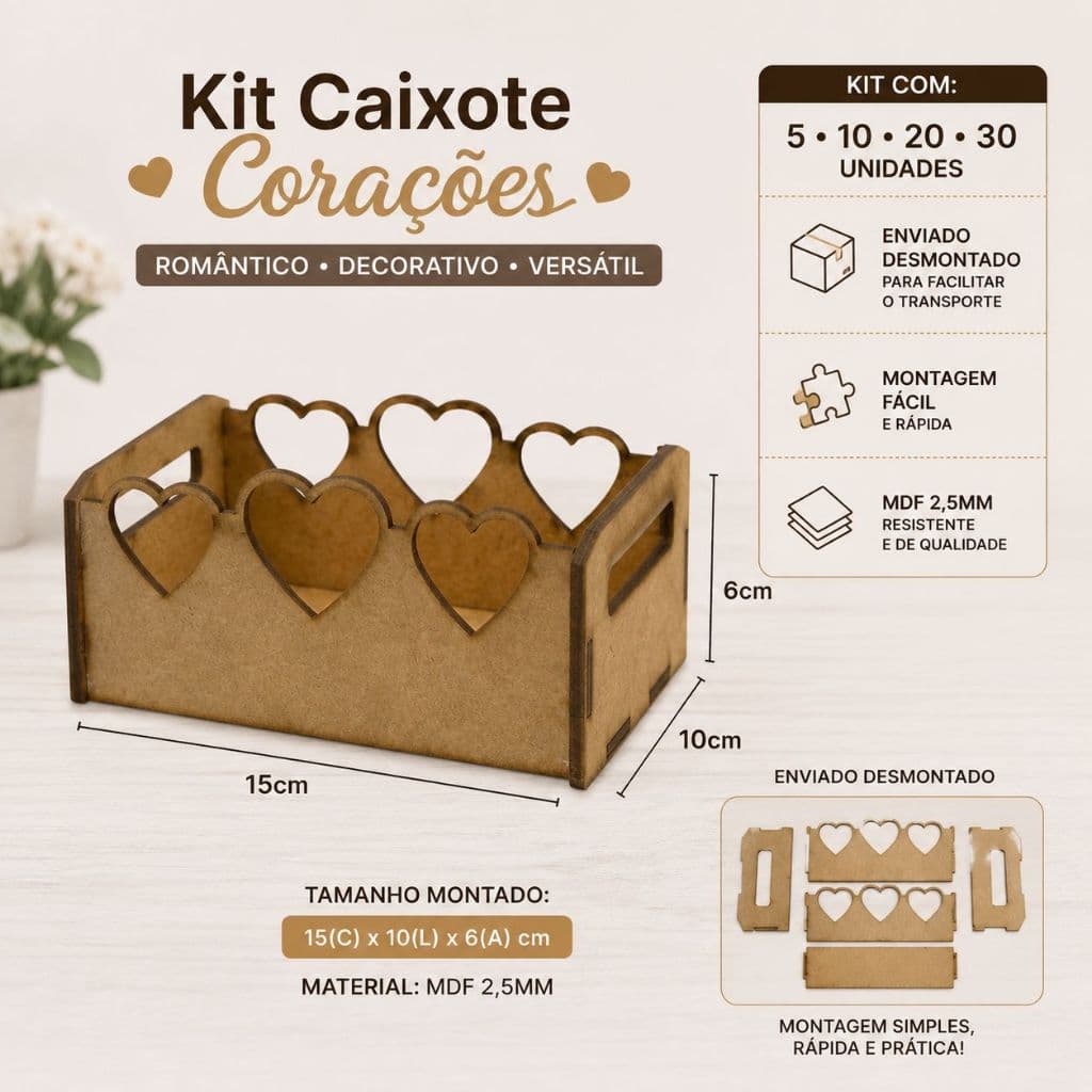 Kit Caixotes Coração 5/10/20/30 und - Para Presentes - Lembrancinhas - Namorados