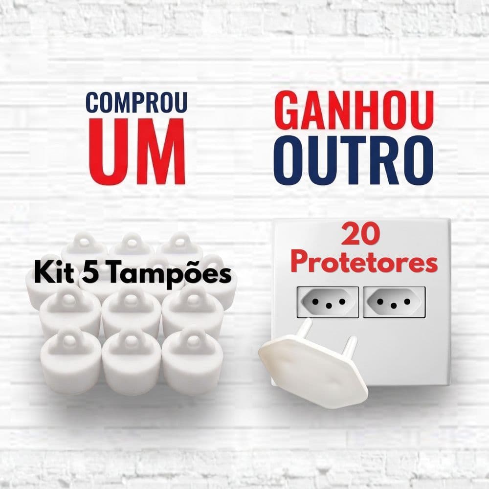 Kit Tampão + Protetor de Tomada 5 Tampões Tanque Pia mais 20 Protetores de Tomada Proteção Casa