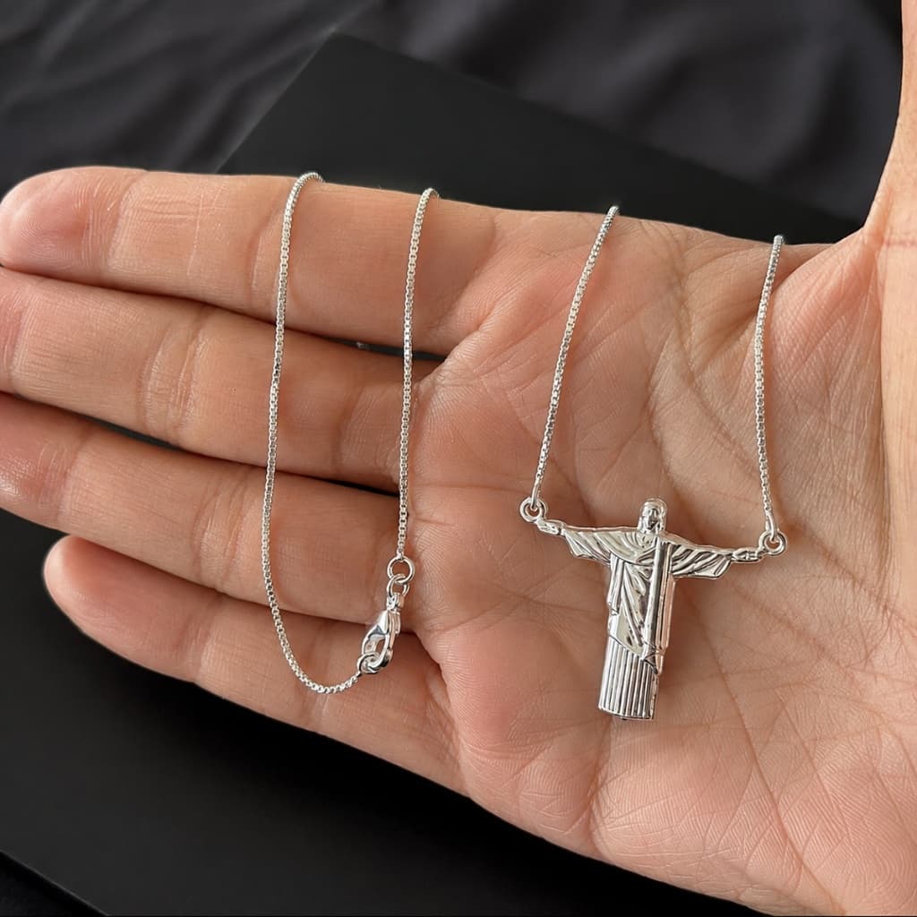 Correntinha Masculina Banhada a Prata 925 Com Pingente Cristo Redentor