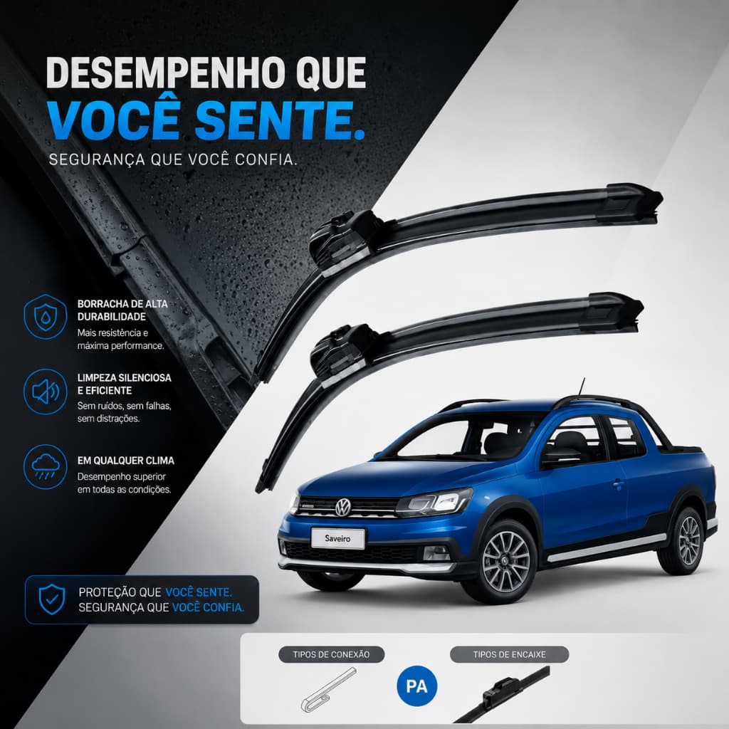 Par Palhetas Limpador Parabrisa Silicone Dianteiro Volkswagen Saveiro G5 G6 G7 1994 à 2020