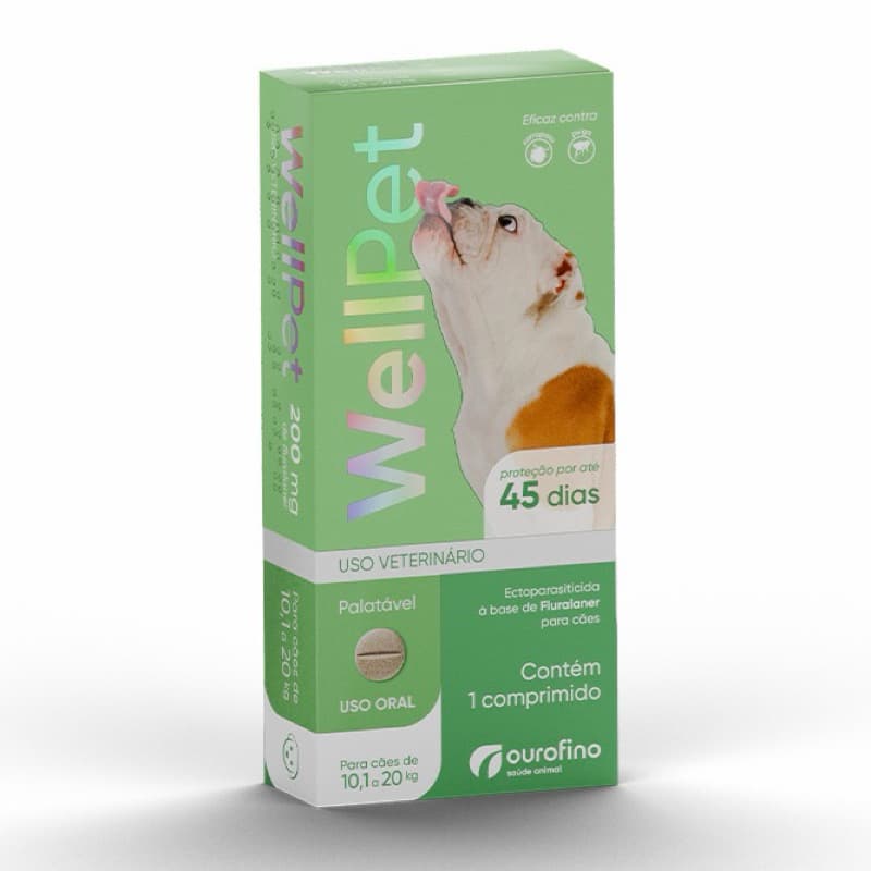 Antipulgas Carrapatos Wellpet 45 Dias Cães Ourofino 200mg 10 A 20Kg