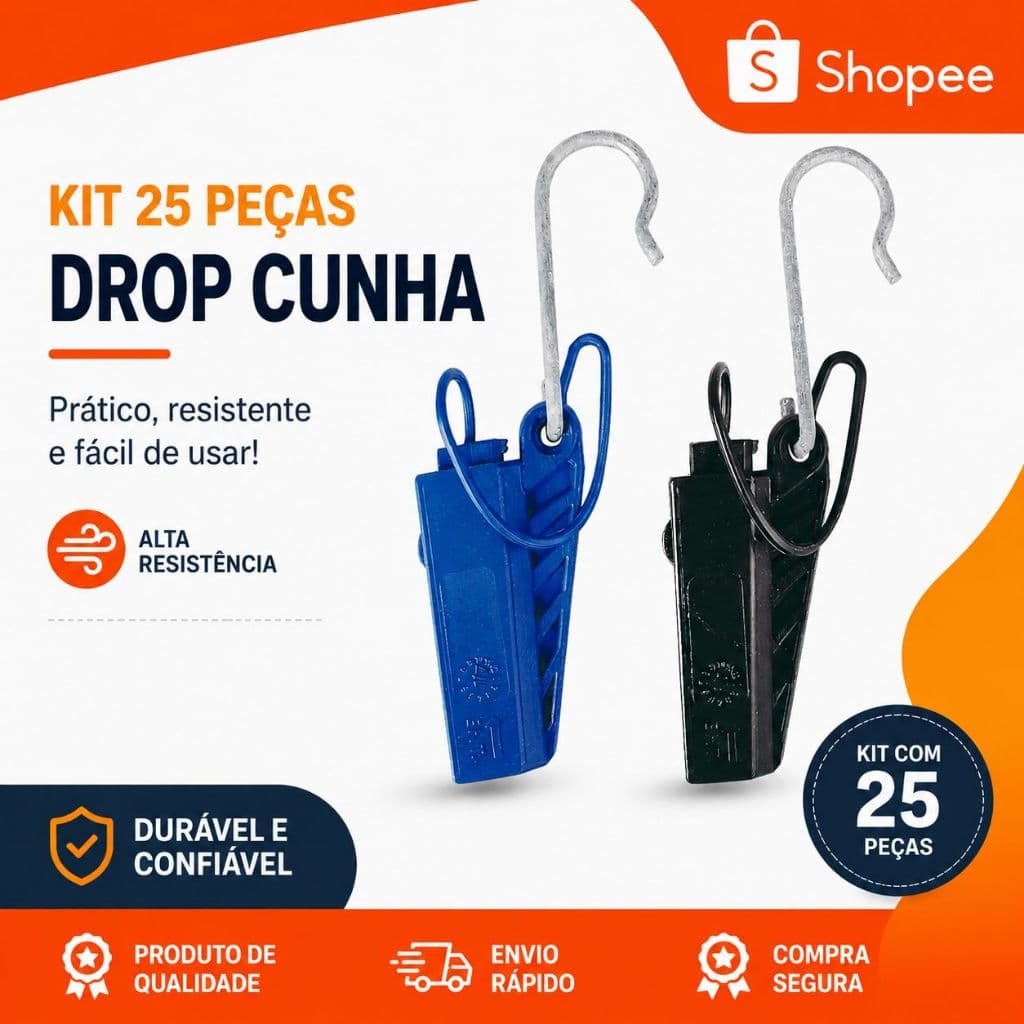 Kit 25 Peças Esticador Cunha Fibra Drop Óptico Abertura Lateral Gancho