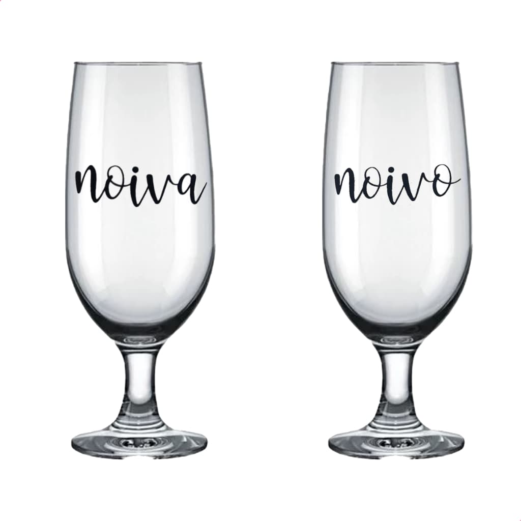 Kit Jogo De 2 Taças De 300ml De Vidro Decorado Noiva E Noivo Para Casamento