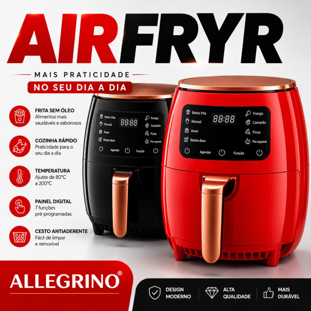 Air Fryer Digital Fritadeira Elétrica 110V Painel Touch 4.5L Antiaderente 1200W Cozinha Silenciosa