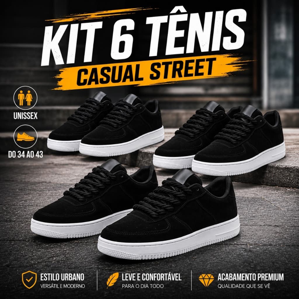 Oferta 6 Pares Tênis Masculino Streetwear Feminino Casual Confortável Para Academia Caminhada Treino