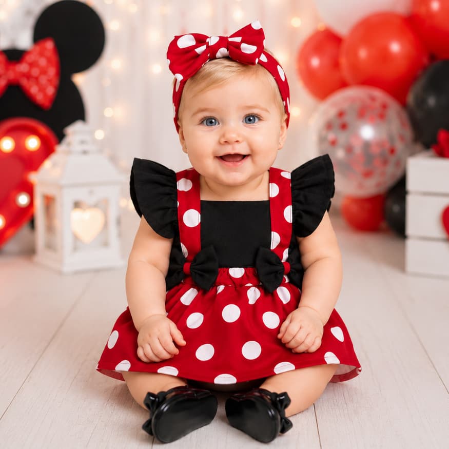 Jardineira Saia Romper Smash The Cake Ensaio Bebê Romper Minnie Disney Infantil Aniversário Luxo
