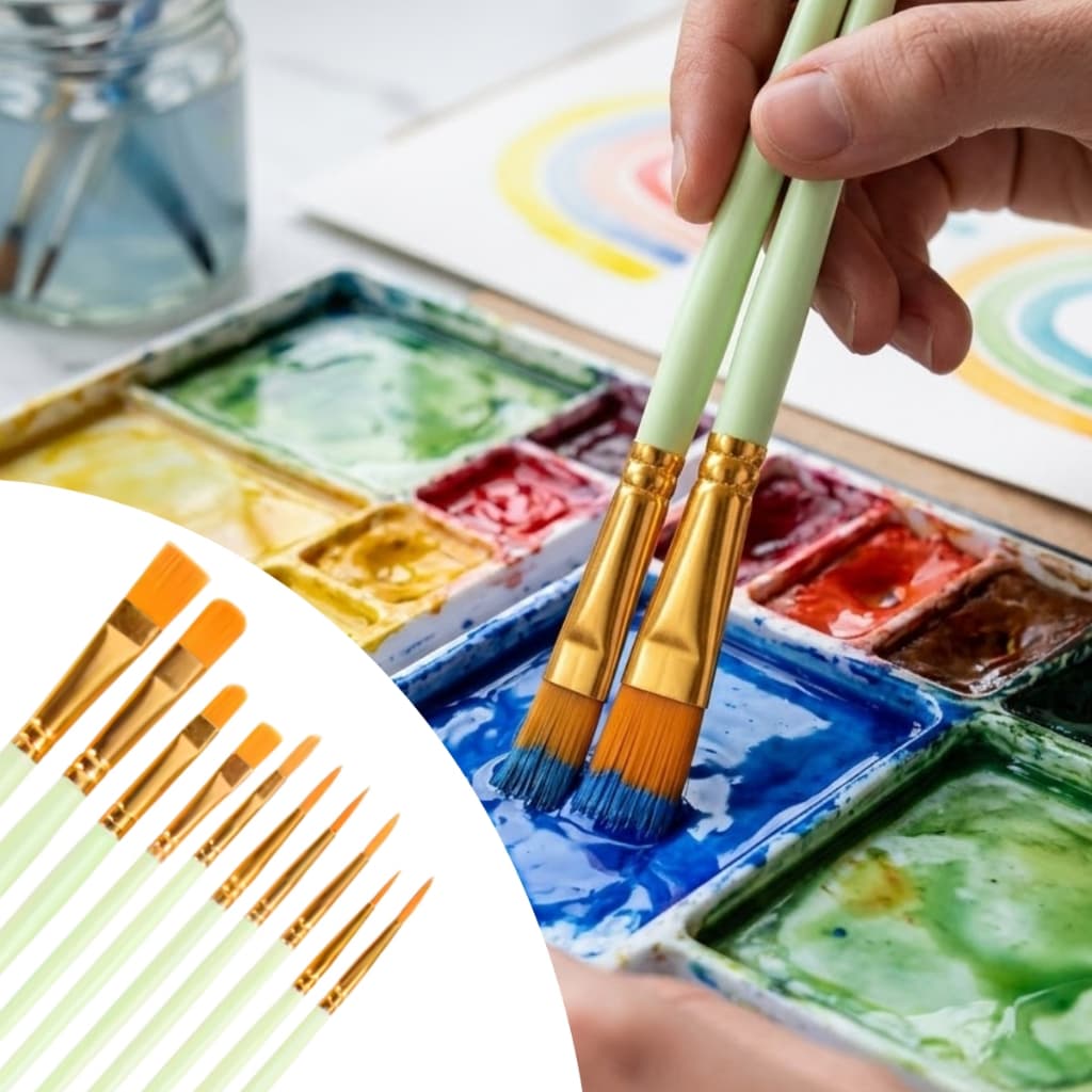 Kit Completo com 10 Pincéis Artísticos de Cerdas Macias