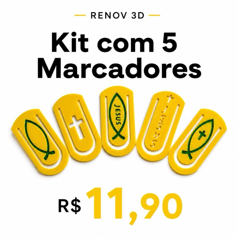 Kit 5 Marcadores de Página Cristãos Criativo 3D para Bíblia e Livros | Bookmark Evangélico Presente Lembrancinhas