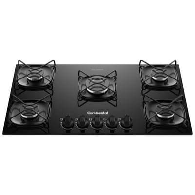 Cooktop 5 Bocas a Gás GLP Continental Mesa de Vidro Preto Acendimento Automático KC5GR