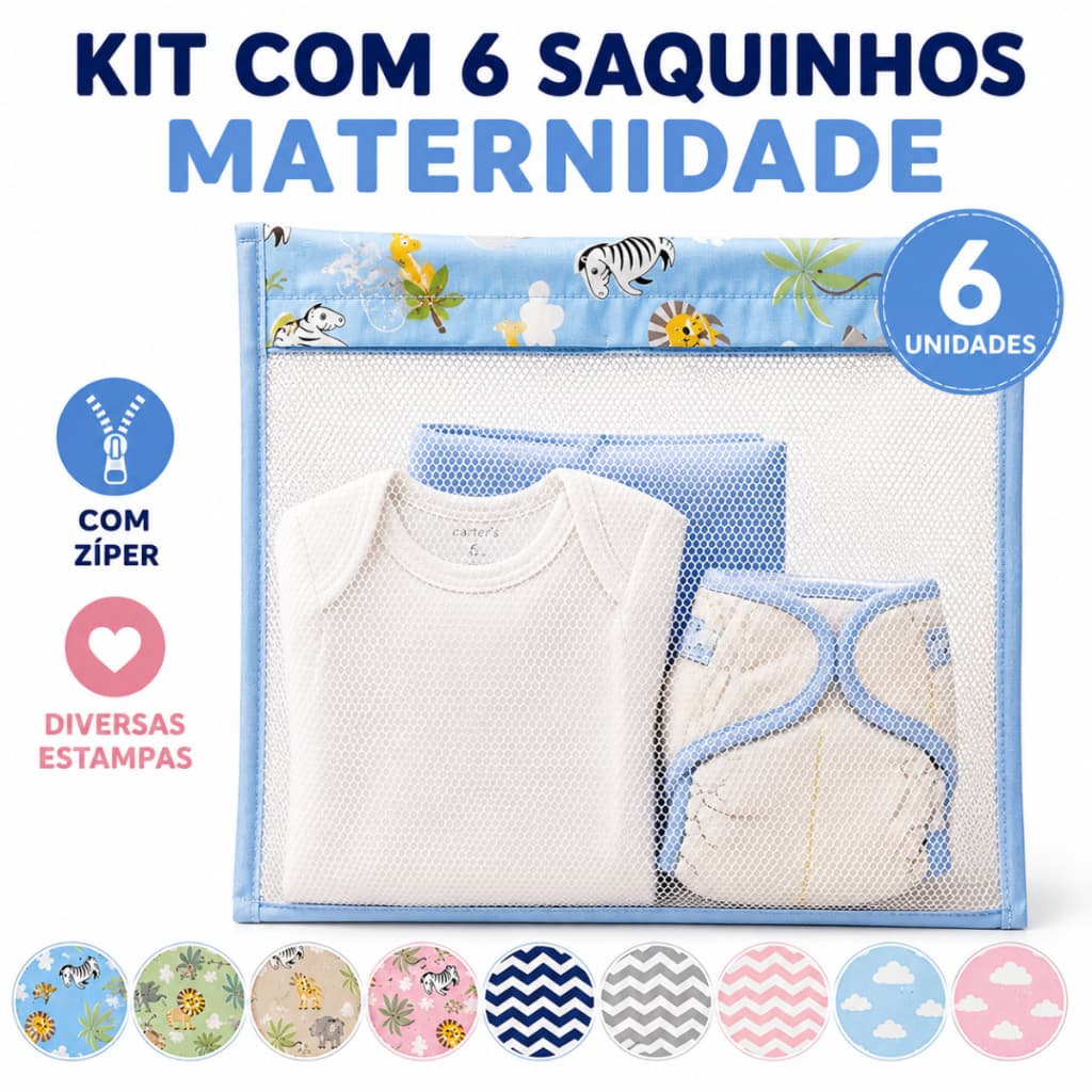 Kit 6 Saquinhos Maternidade Com Zíper Organizador Mala Bebê