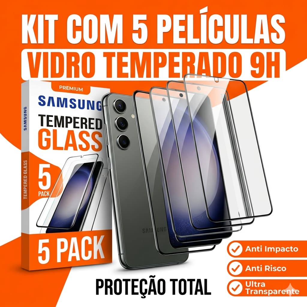 Kit 5 Películas 3D Vidro Temperado 9H Samsung A05 A06 A07 A16 A17 A26 M16 Proteção Total e Alta Resistência