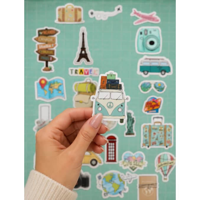 Kit 30 Adesivos Viagem Travel Sticker Vinil Notebook Mala Garrafa