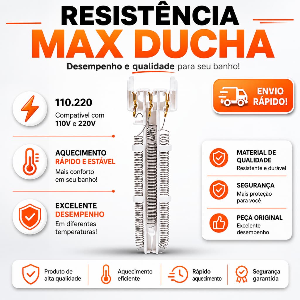 Resistência Chuveiro Canaã Top Jet 127V 5500W 220V 7500W Compatível Lorenzetti