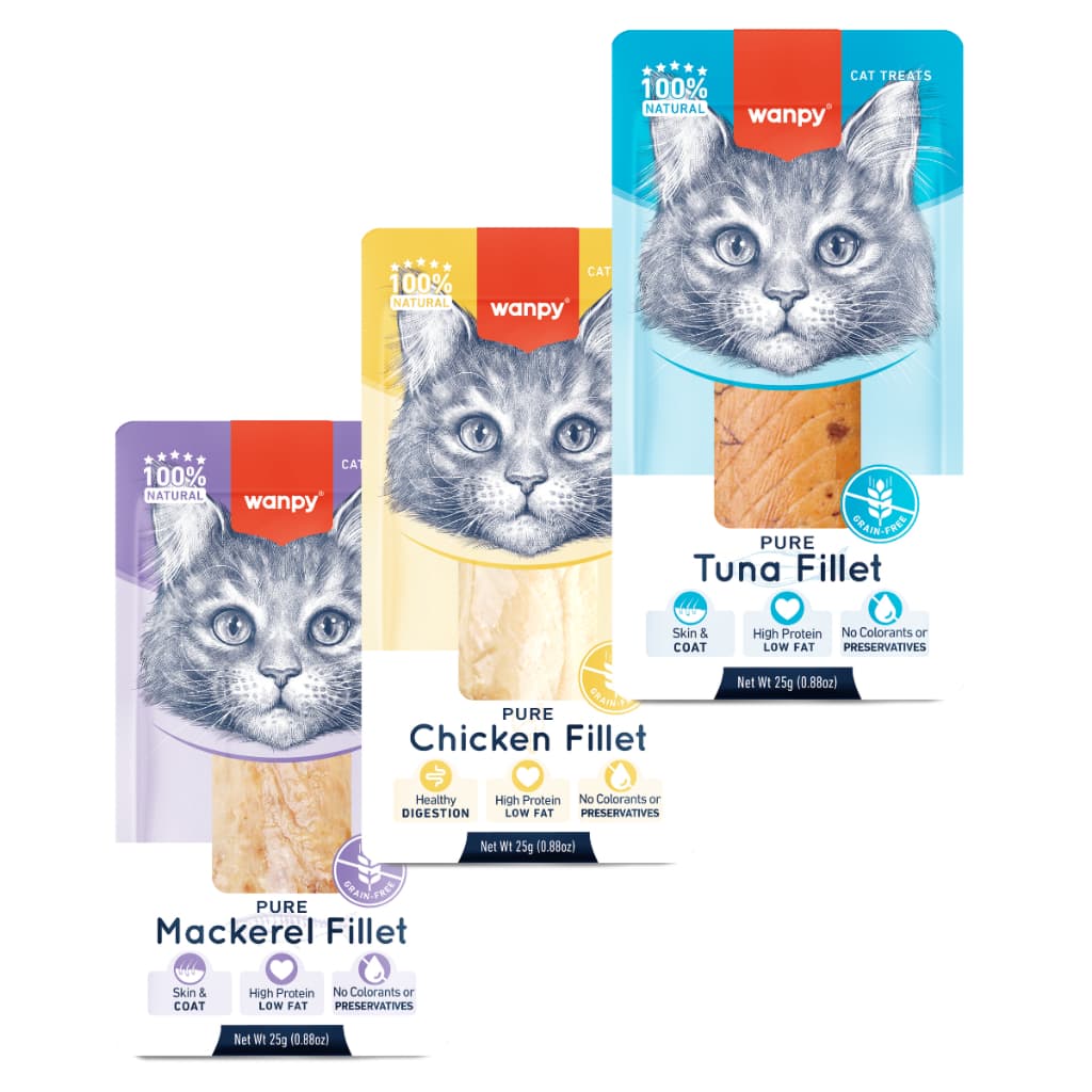 Kit 2 Unidades Petisco Para Gato Wanpy Filé 25g Sabores Atum/Cavalinha/Frango