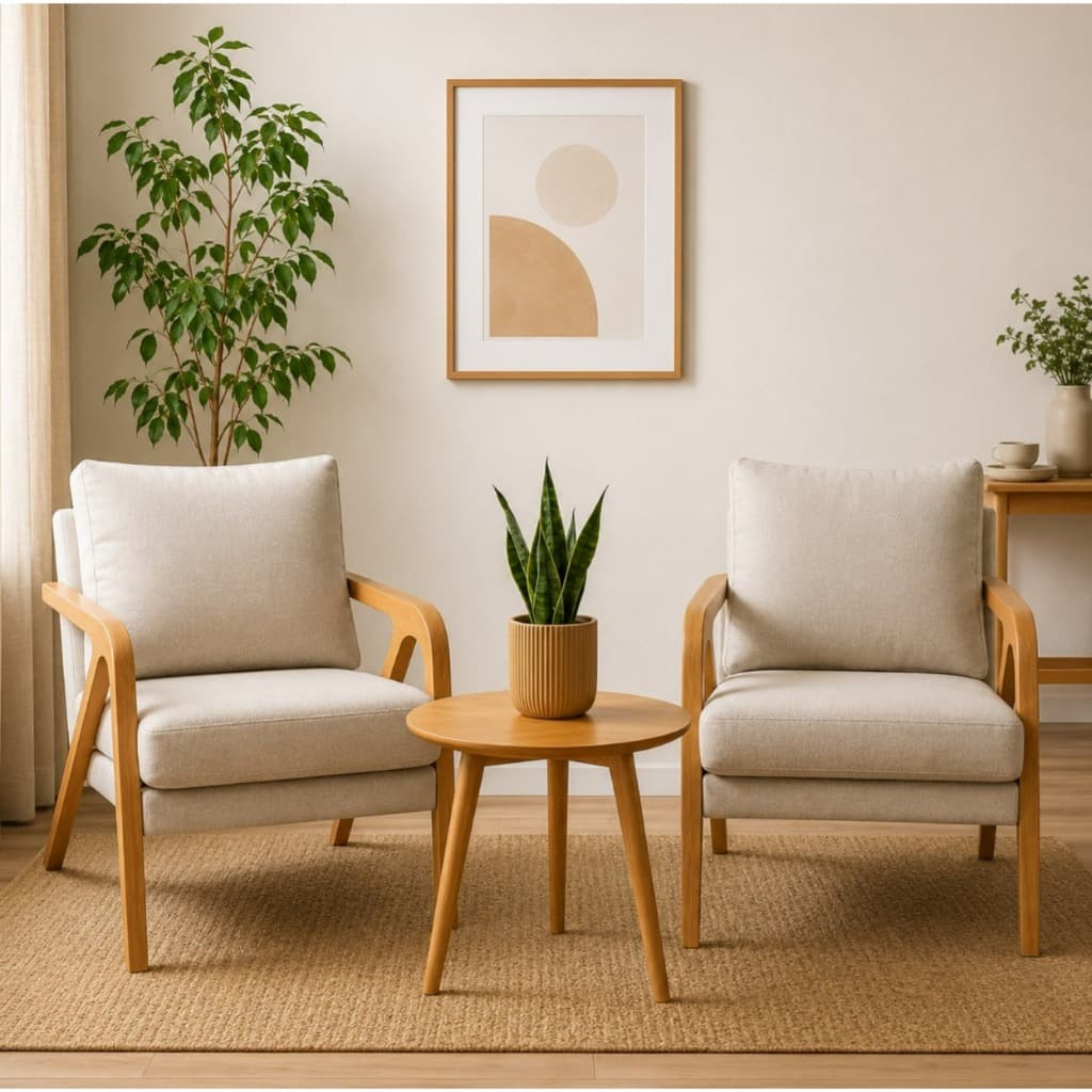 2 Poltrona Mona Conforto Premium em Linho e Estrutura em Madeira  com Designer Moderno para sua Sala