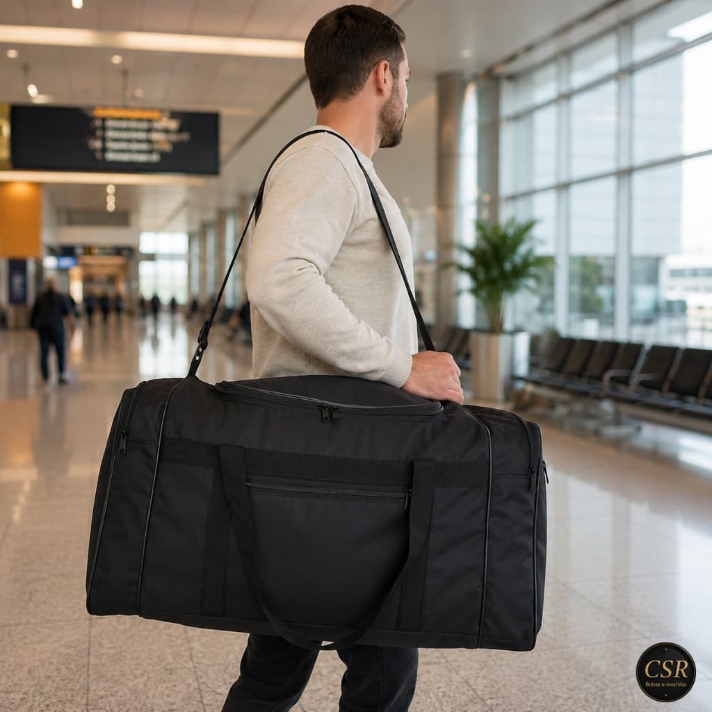 MALA BOLSA MÃO E OMBRO GRANDE PRETA  PARA VIAGEM TRABALHO EXERCITO FUZILEIROS LAZER NR7