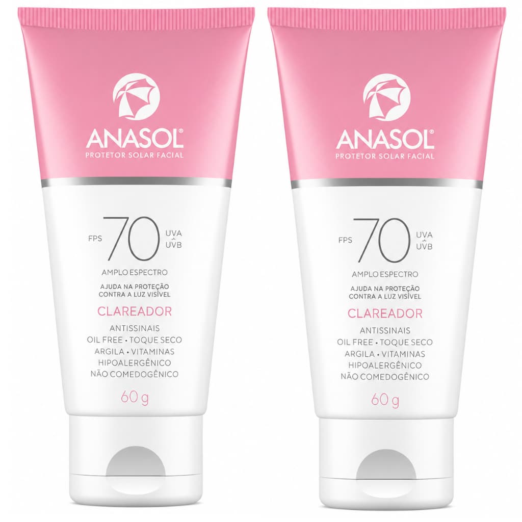 Kit 2 Protetor Solar Facial Anasol FPS 70 Clareador Oil Free