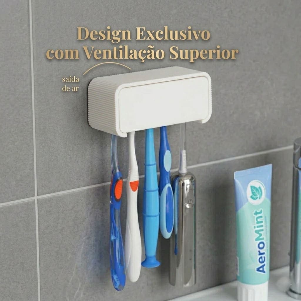 Porta Escovas de Dente de Parede – Fixação Sem Furos – Suporte Para até 5 Escovas Acompanha Fita Dupla Face Forte