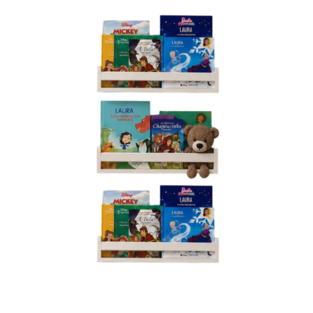 Kit  Prateleiras Montessori Infantil MDF Branco Expositor de Livros Parede Organizador Quarto