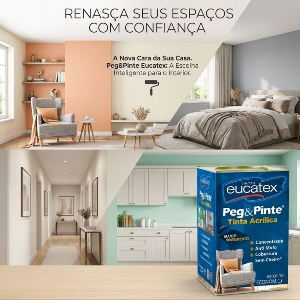 Tinta Parede Acrílico Premium Peg & Pinte Antimofo 18L Econômica Alto Rendimento Sem Cheiro Eucatex