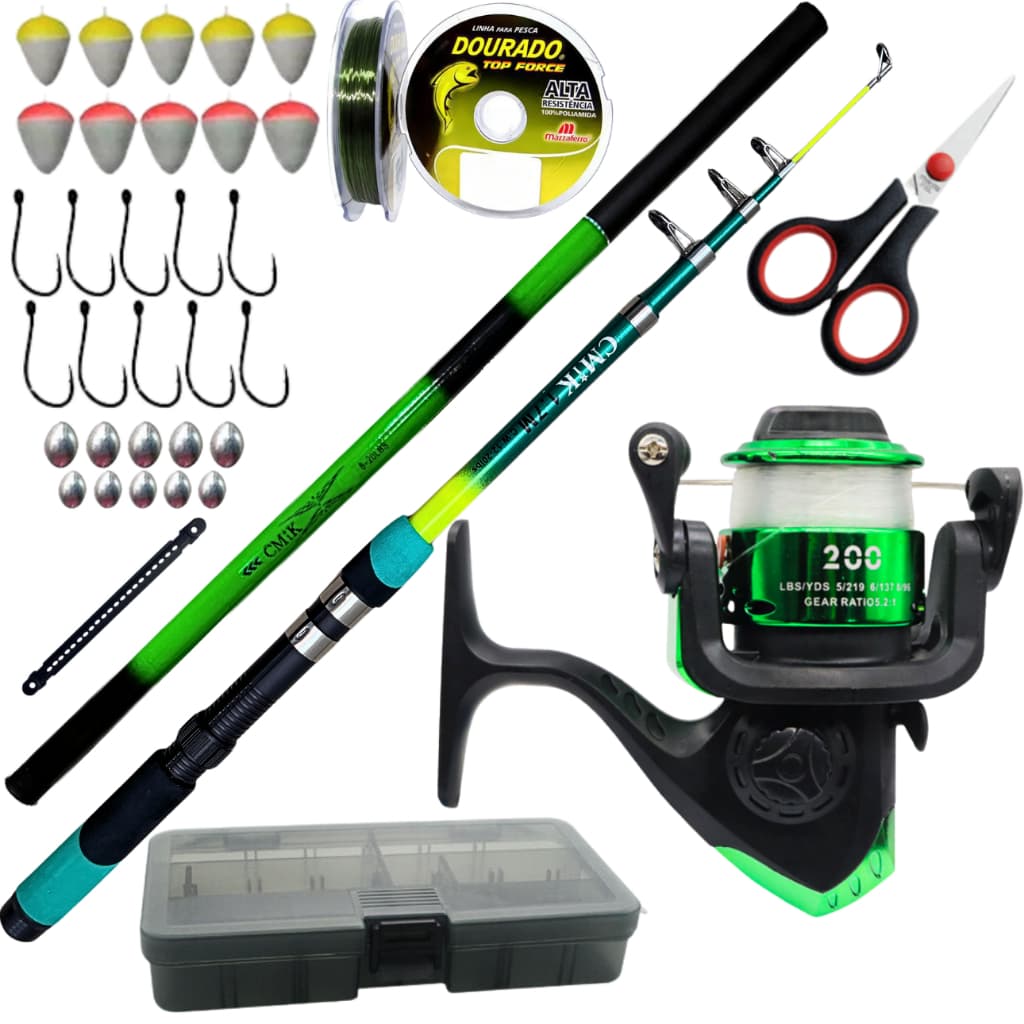 Kit Molinete Pesca Vara Telescopica Mão 3 Metros Completo Presente Praia Rio Traira Tucunare Robalo