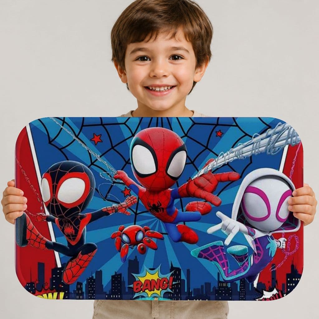 Tapete Homem Aranha 60x40 Infantil Antiderrapante Lavável M Toque Aveludado Premium Decoração Quarto
