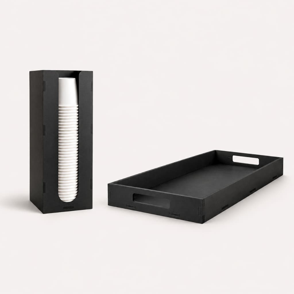 Kit Cantinho Do Café MDF Preto Com Bandeja E Suporte Para Copos Descartáveis