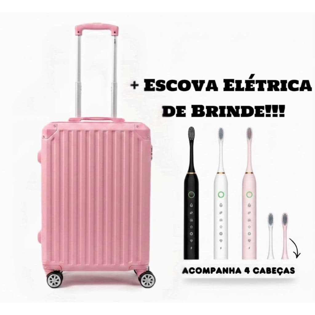 Mala de Viagem Bordo 10kg e 18kg Pequena e Média ABS Rígida Rodinhas 360° Zíper Expansível + Escova Elétrica de Brinde