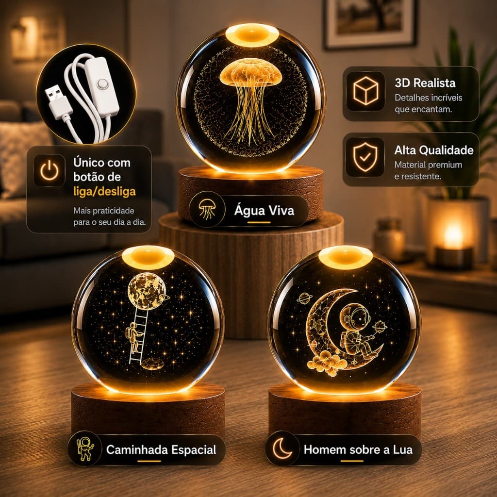 Luminária Decorativa LED com Imagem 3D Realista para Quarto - Casa (UBS)
