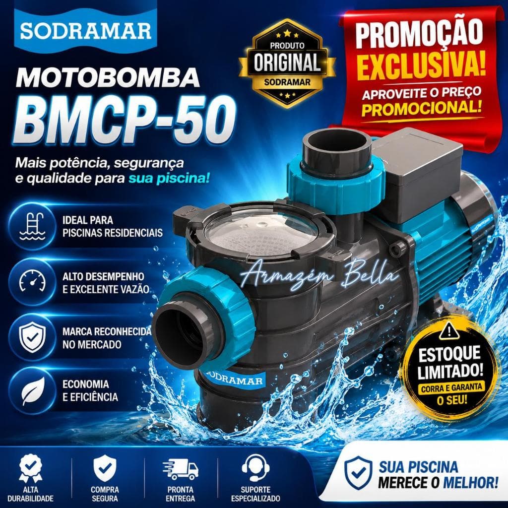 Bomba Sodramar BMCP-50 1/2CV 220V Para Piscina Até 50 Mil Litros Alta Vazão Original