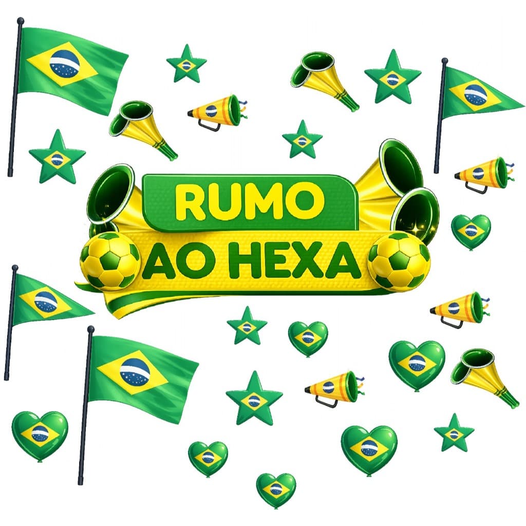 Adesivo Copa do Mundo Brasil Hexa Decoração Vitrine Loja Moveis Porta Janela e Parede