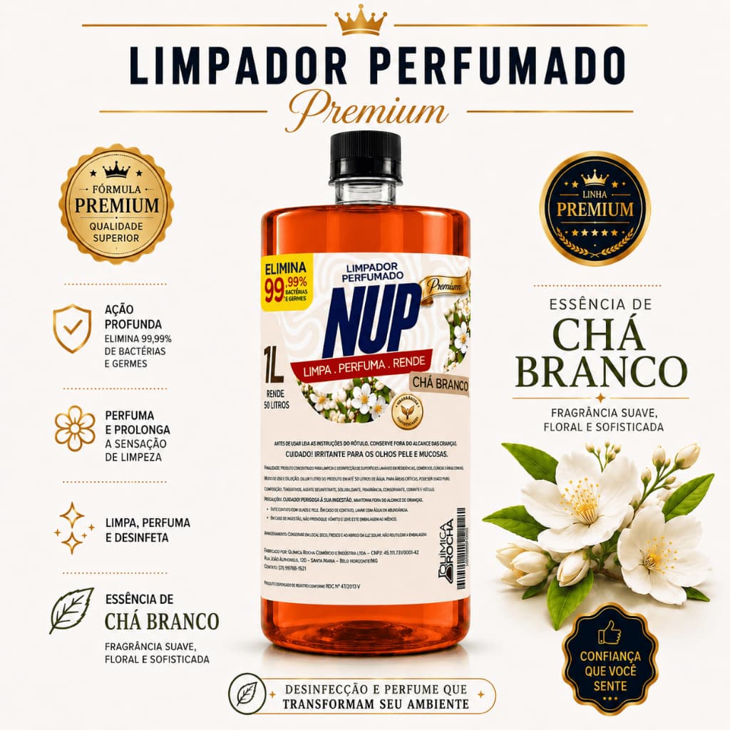 Chá Branco Limpador Perfumado Home 1L Concentrado para pisos e superfícies, ambientes, alto rendimento, NUP tipo Coala