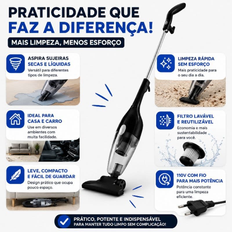 #AspiradorPortatil, Vertical c/Fio 127V ou 220V#LimpezaFacil #limpaSecoMolhado #Casacarro #superluxo
