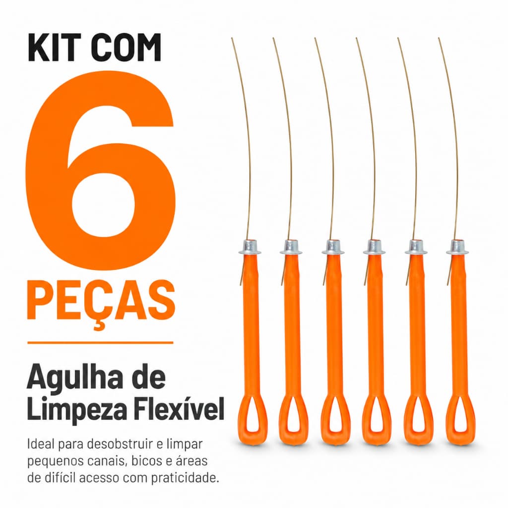 Kit 6 Agulhas Para Desentupir Fogão e Chuveiro Qualidade Resistente Cores Sortidas