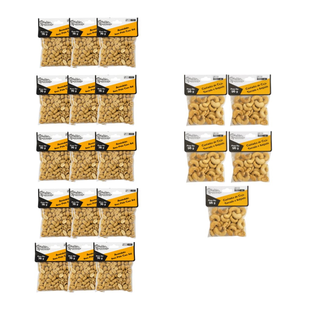 Kit Aperitivo: Amendoim Sem Pele 70g X 15 + Castanha Cajú Torrada 50g X 5