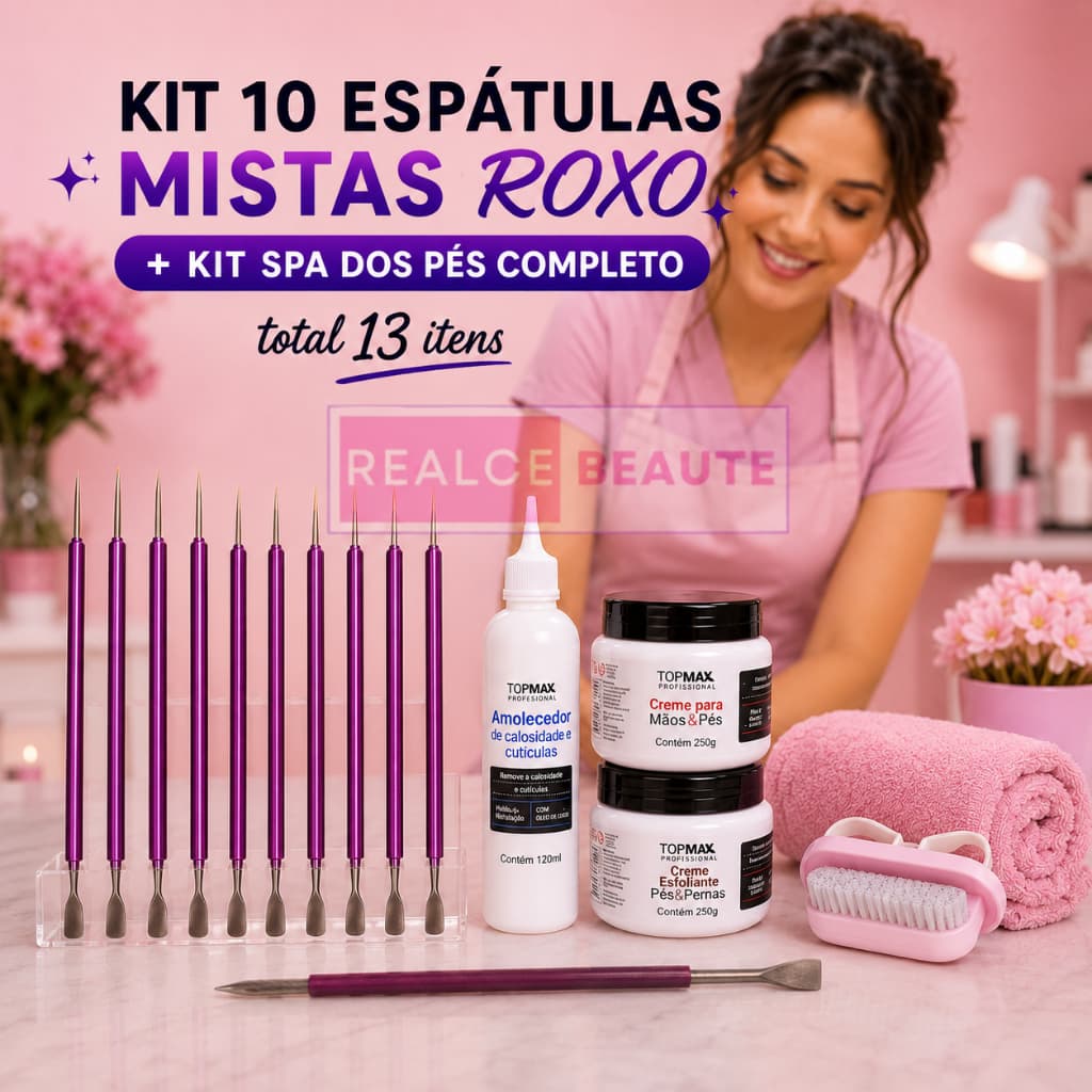 KIT 10 Espatulas Mistas ROXO + Kit SPA dos pés completo Total de 13 itens