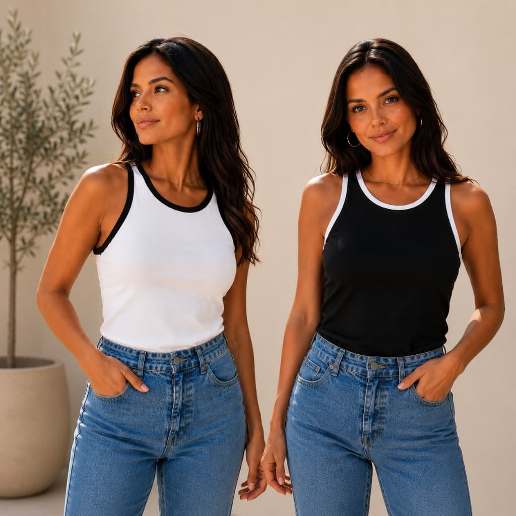 Kit 2  Blusa Feminina Estilosa Regata 100% Algodão Bicolor Trabalho Casual