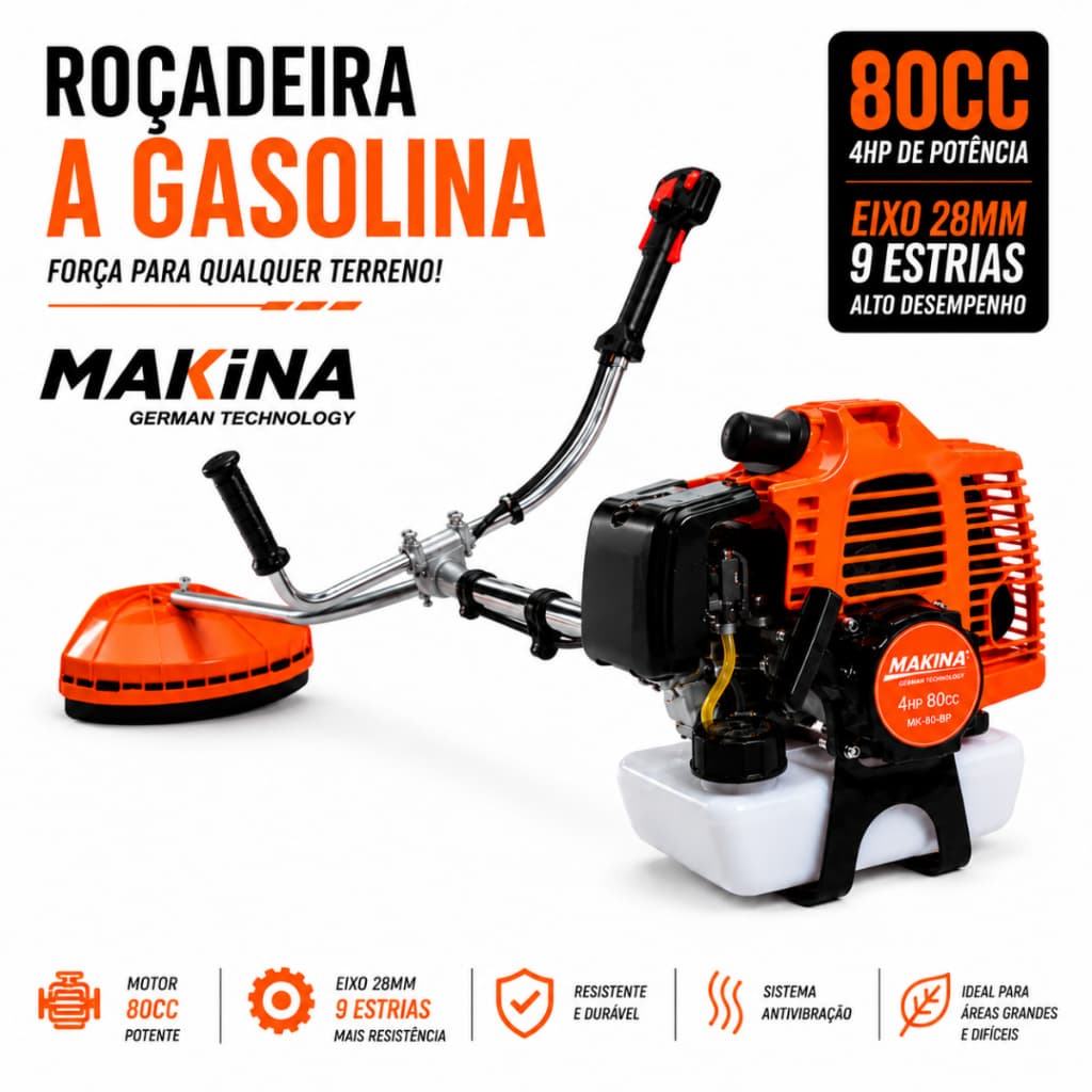 Kit Roçadeira a Gasolina 80cc Makina Cortador de Grama Aparador Profissional Com acessorios