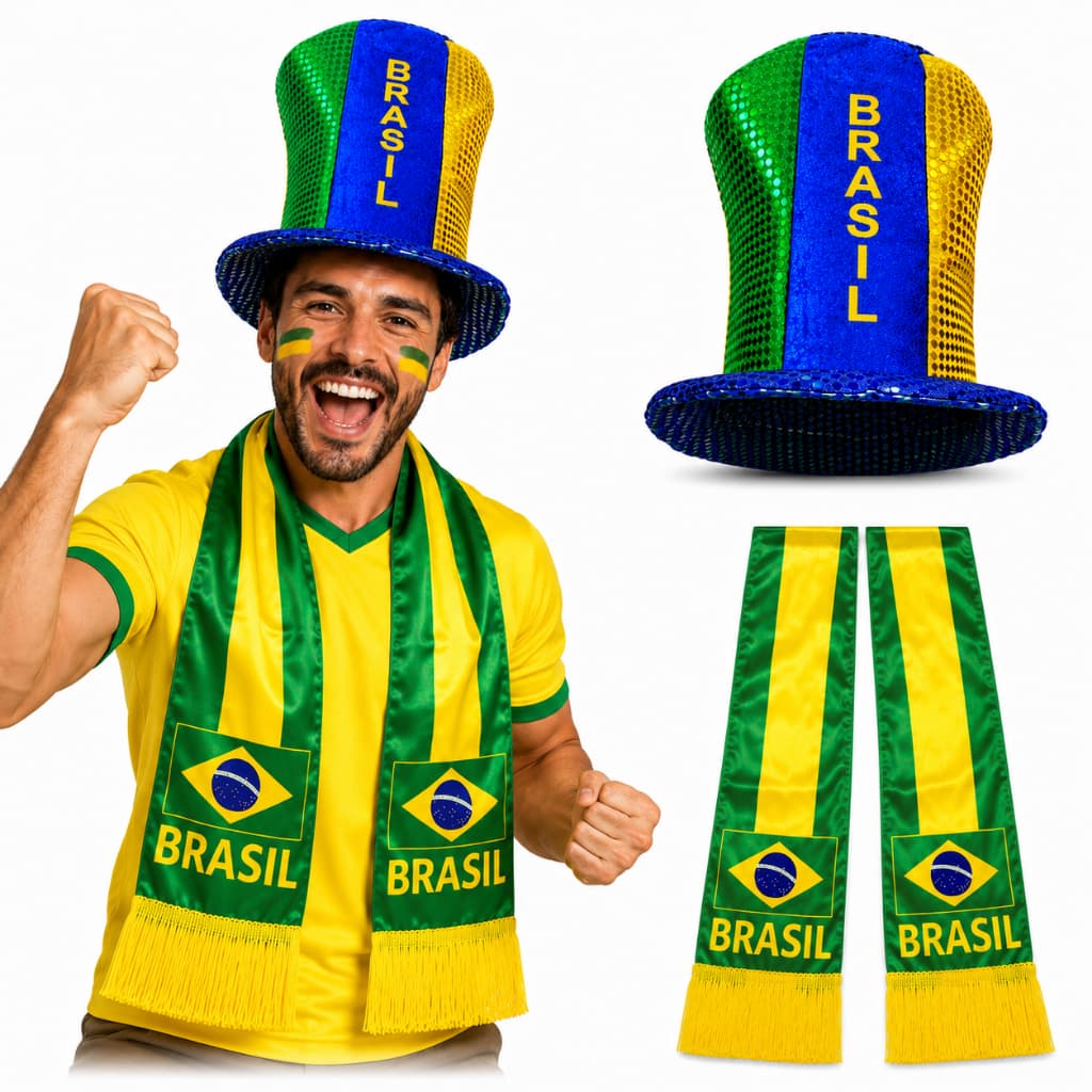 Kit Copa Do Mundo Brasil Verde E Amarelo Chapéu + Cachecol LençoTorcida