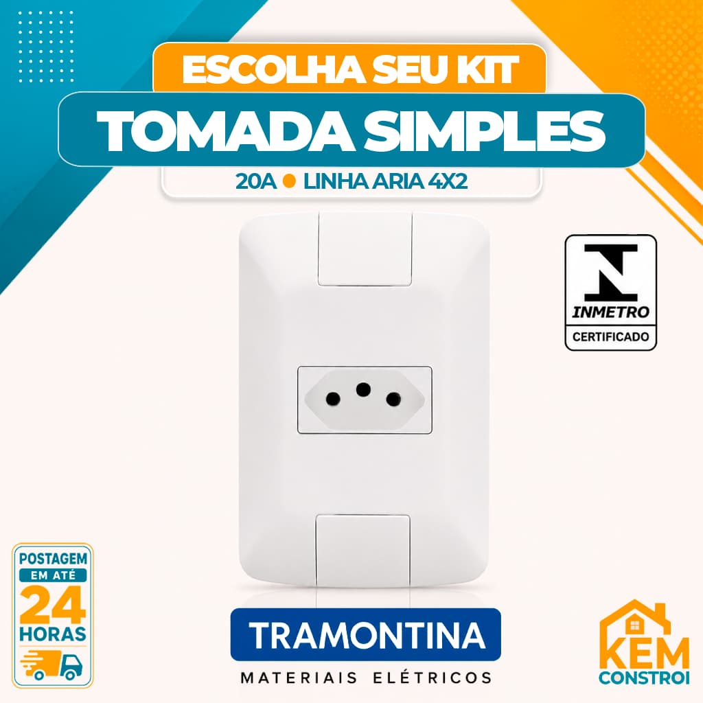 Kit Tomada 20A Tramontina 4x2 Linha Aria (Pino Grosso) 20 Amperes