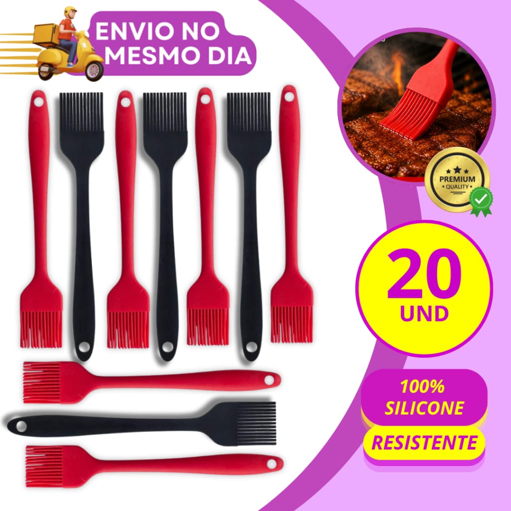 KIT 10/20 Pincel Culinario de Silicone para Untar Churrasco Molhos Ovo Utensilio de Cozinha Confeitaria Profissional