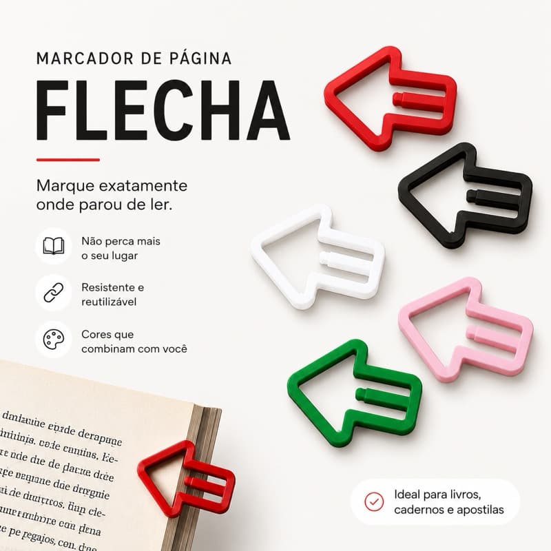 🎁 Kit Marcador de Página Flecha – Ideal para Leitores, Estudantes e Professores