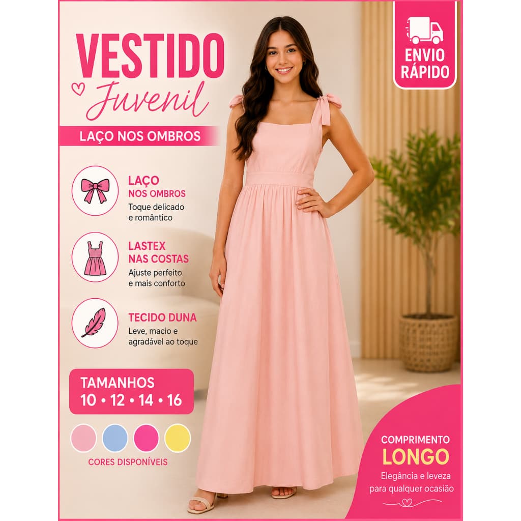 Vestido Longo Infantil Juvenil Moda Evangélica Formatura Aniversário Laço Igreja Casamento Elegante